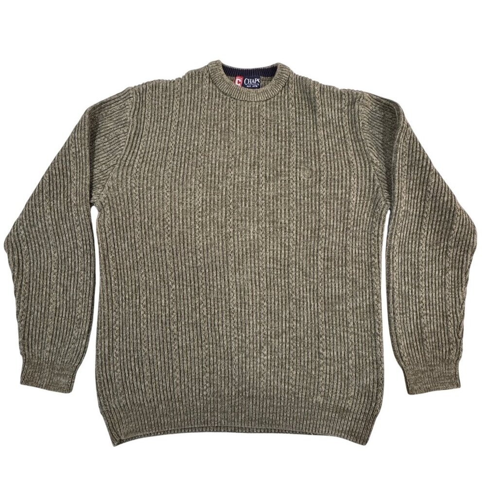 Chaps Rib Knit Sweater Mens Large Green Crewneck Long Sleeve Knitted Pullover